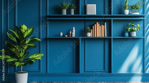 Beautiful Blue Modern Home Office Wall Shelving