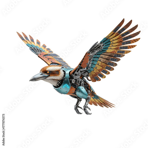 Mechanical Kookaburra soars majestically on black