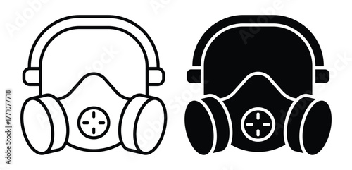 Detailed Iconic Illustration of Gas Masks in Black and White Colors