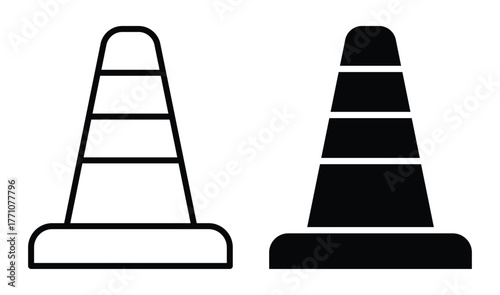 Traffic Cone Set in Outline and Solid Style for Safety and Construction Use