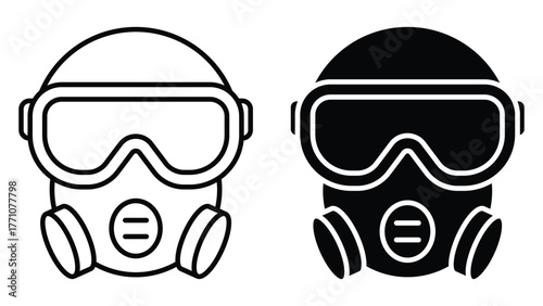 Black and White Illustrations of Protective Gas Masks for Safety Gear Use