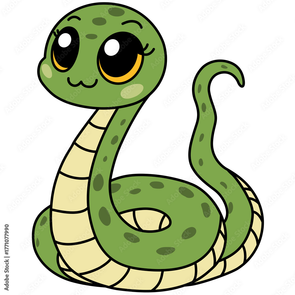 Naklejka premium Green Snake Cartoon Animal