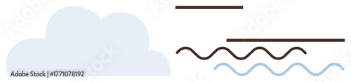 Light blue cloud with black and blue wavy and straight lines evoking movement, air, and flow concepts. Ideal for weather, data, communication, environment, connectivity, cloud storage simplicity