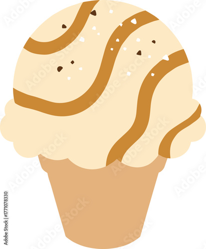 Flat Design Delicious Salted Caramel Ice Cream Cone Illustration