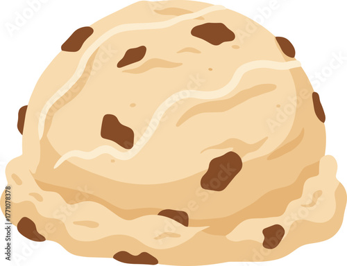 Flat Style Delicious Chocolate Chip Cookie Dough Ice Cream Scoop Dessert