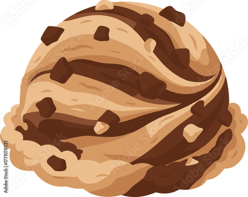 Creamy Cartoon Chocolate Chip Ice Cream Scoop Sweet Delicious Treat