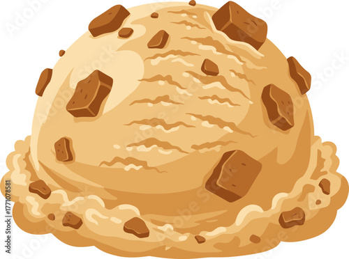 Delicious Cartoon Style Ice Cream Scoop with Cookie Pieces Food Illustration