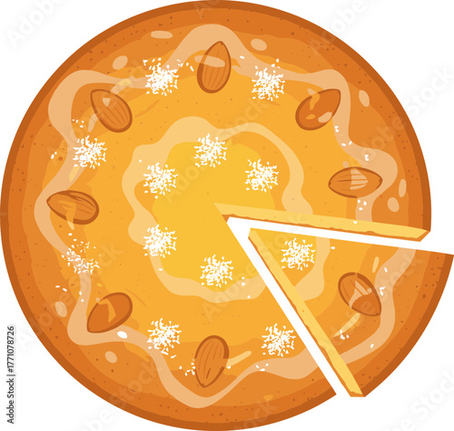 Simple Flat Lay Almond and Coconut Topping Cake with Slice Removed