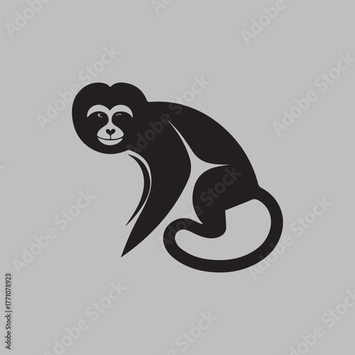 Silhouette style minimal gibbon t-shirt design featuring elegant black vector art of a swinging gibbon, perfect for wildlife lovers, jungle explorers, animal enthusiasts, minimalist fashion fans, and 