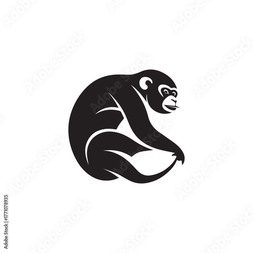 Silhouette style minimal gibbon t-shirt design featuring elegant black vector art of a swinging gibbon, perfect for wildlife lovers, jungle explorers, animal enthusiasts, minimalist fashion fans, and 