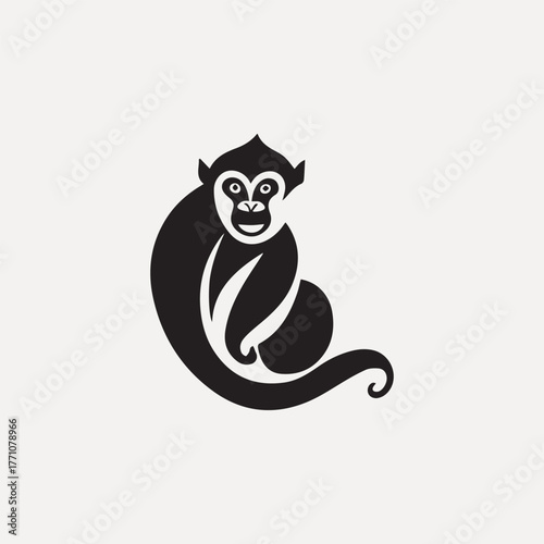 Silhouette style minimal gibbon t-shirt design featuring elegant black vector art of a swinging gibbon, perfect for wildlife lovers, jungle explorers, animal enthusiasts, minimalist fashion fans, and 