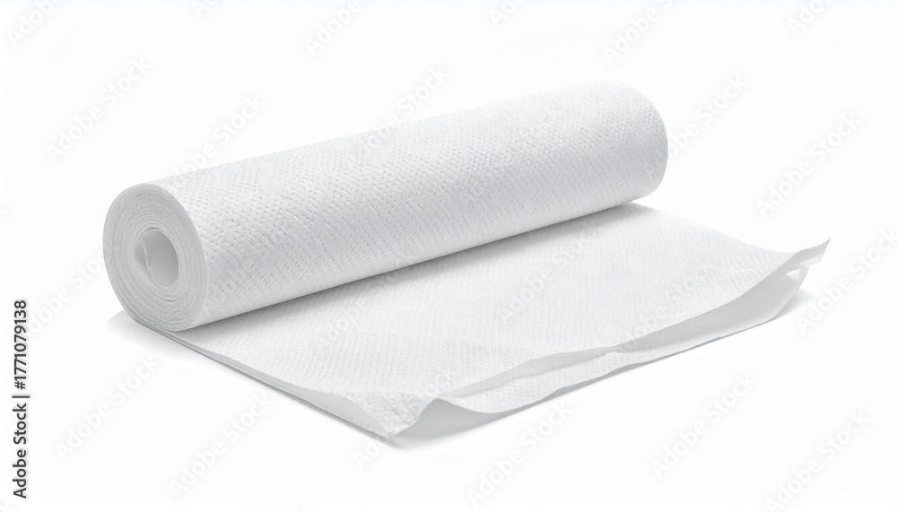 Fototapeta premium White Paper Towel Roll on Isolated White Background Clean and Simple Look