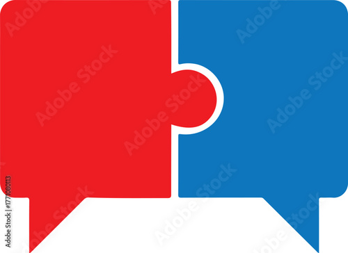 Colorful Puzzle Chat Icon. Speech Bubble in Puzzle Pieces Icon on White background. 2 Steps