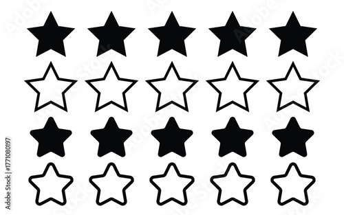 Set transparent shapes of star, Set transparent shapes of star rating, rating icons, badges. Stars with different style, with round and pointed vertices