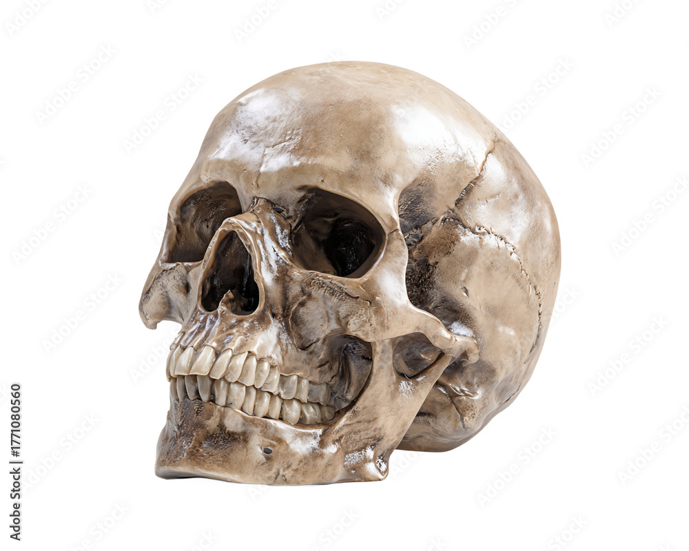 Naklejka premium Detailed Skull Model in Neutral Tones on Transparent Background for Anatomical Study and Halloween Design, PNG