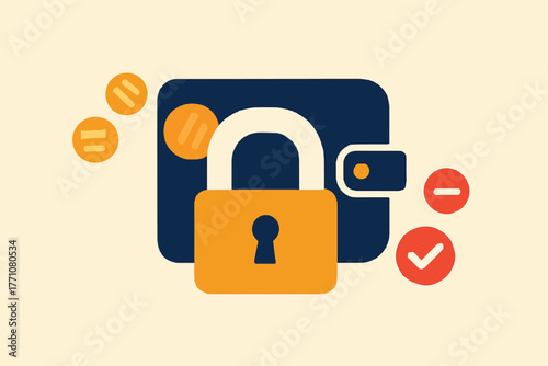 Digital Wallet Security: An icon emphasizes security, using a lock to symbolize safety. Secure your virtual funds with this representation.