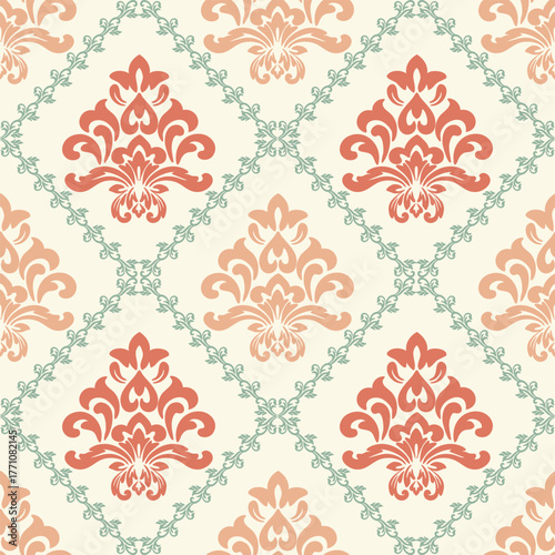 Elegant Damask Floral Seamless Pattern with Ornate Scrolls