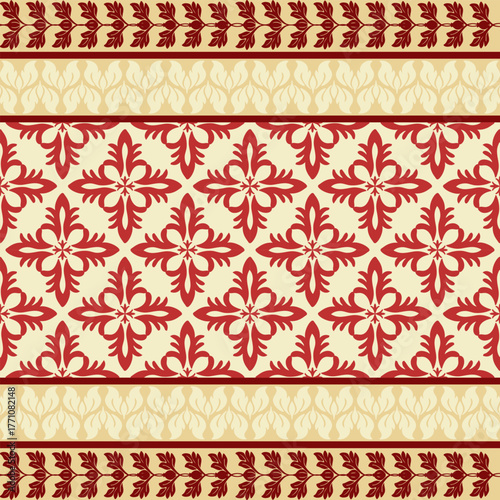 Elegant Red and Cream Ornate Decorative Textile Pattern