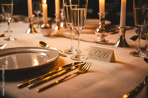 Elegant table setting with champagne glasses and candles for a special occasion