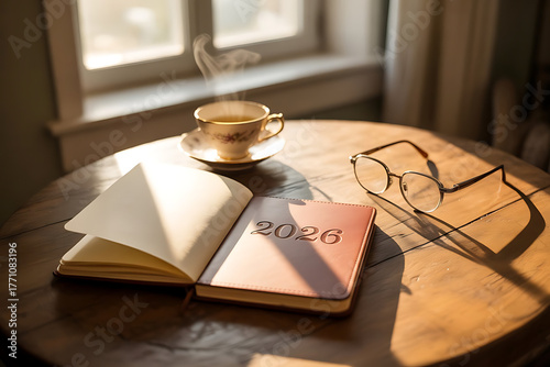 Cozy morning with coffee and an open book by the window