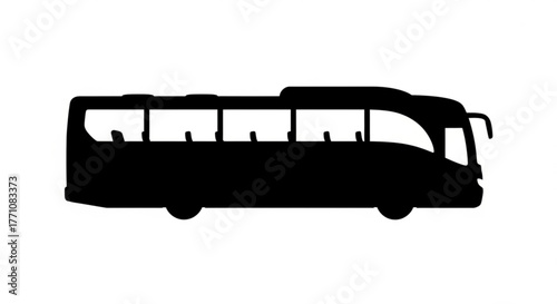 Silhouette depiction of a passenger bus with visible windows and wheels on a white background view