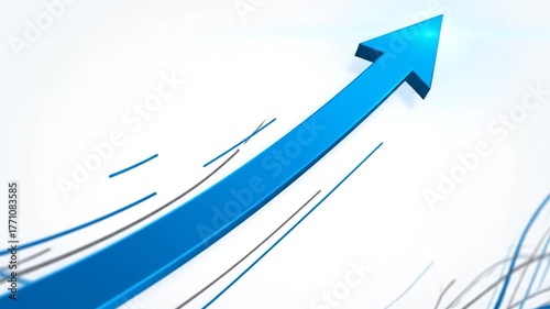 Animated Blue Arrow Ascending on White Background with Dynamic Lines