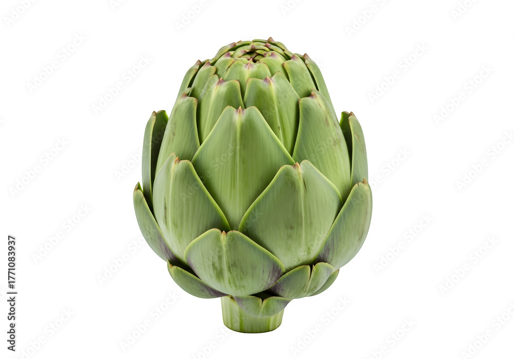 Obraz premium green artichoke edible bud, delicious vegetable, healthy raw food item, studio shot, isolated on white or transparent background. PNG