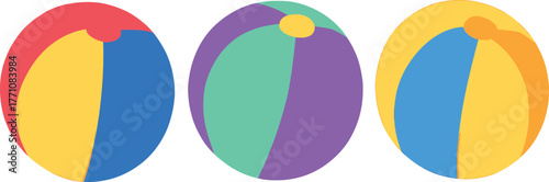 Three Colorful Beach Balls Symbolizing Summer Fun and Playful Activities for Vacations and Recreation
