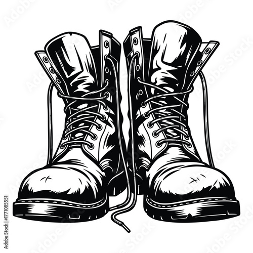 Black laced combat boots with worn look