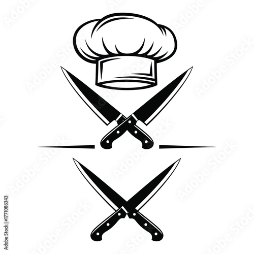 Chef hat and crossed knives logo