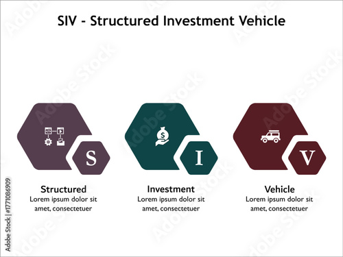 SIV - Structured Investment Vehicle acronym. Infographic template with icons and description placeholder