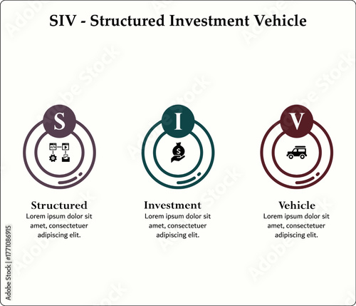 SIV - Structured Investment Vehicle acronym. Infographic template with icons and description placeholder