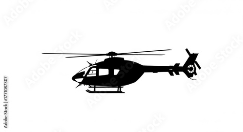 Silhouette of a helicopter with rotor blades and tail rotor on a white background design element