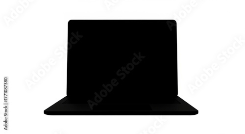 A simple front view of a closed black laptop with a sleek design on a plain white background presented