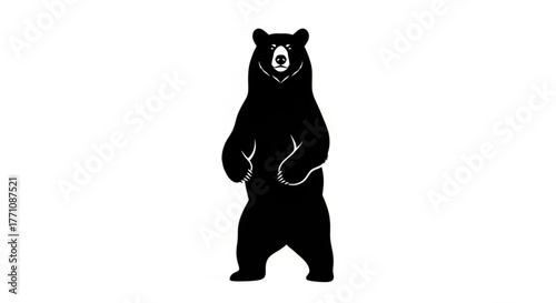 A black bear standing upright with claws visible against a white background in a simple illustration