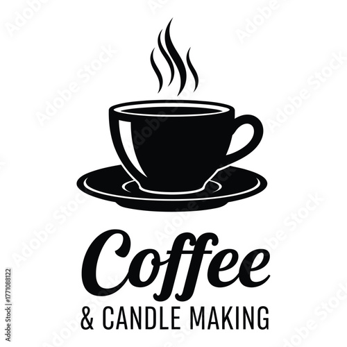 Black and white coffee and candle making logo with steam effect