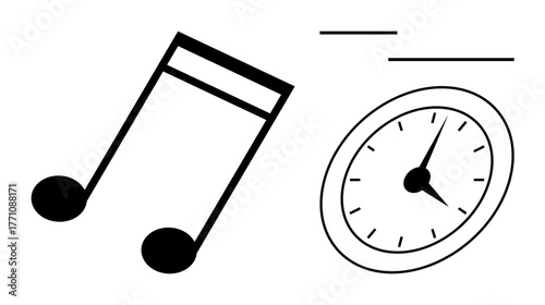 Musical notes paired with a stopwatch to highlight timing, rhythm, and synchronization concepts. Ideal for music, performance, training, education, time management, productivity and coordination