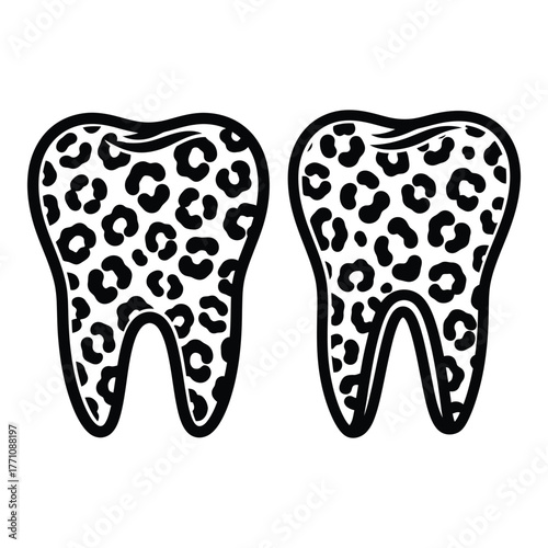Leopard print teeth illustration in black and white