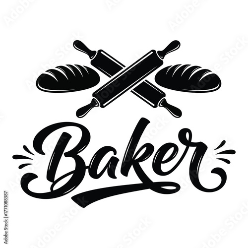 Bakery logo with crossed rolling pins and bread