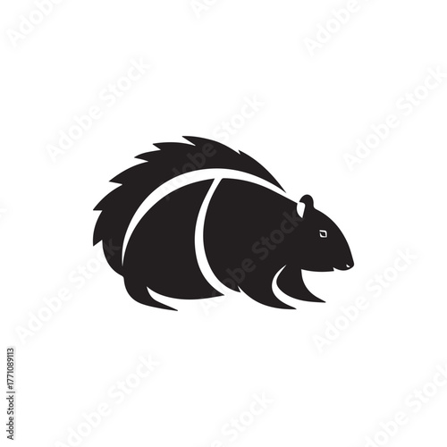 Silhouette style minimal porcupine t-shirt design featuring bold black vector art of a porcupine, perfect for wildlife lovers, forest animal fans, nature enthusiasts, minimalist fashion admirers, and 