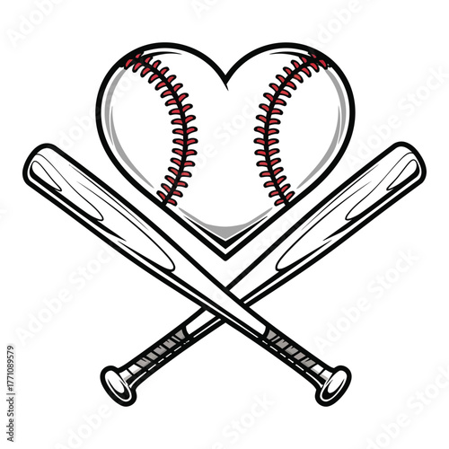 Baseball and bats forming heart shape