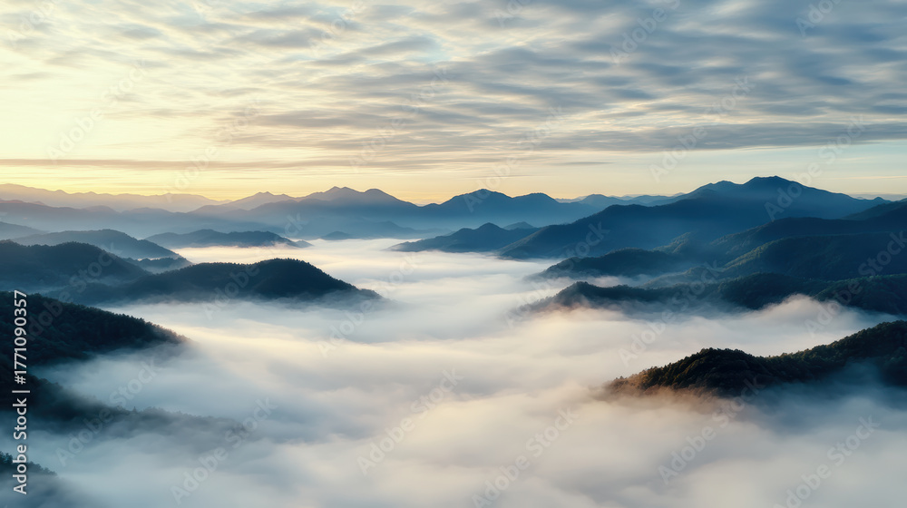 Obraz premium Soft golden haze through natural skylines creates dreamlike atmosphere over mountains