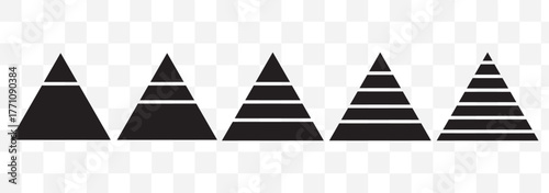 Levels of triangular pyramid. Triangle pyramid chart. Maslow layer diagram. Development level infographic. Business graph. Tree set of pyramid infographic icon.