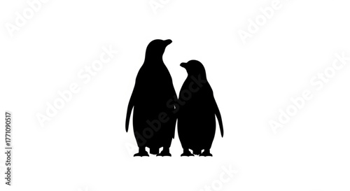 Two penguins standing side by side in silhouette against a white background in a simple illustration