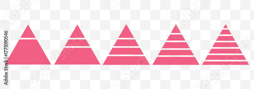 Levels of triangular pyramid. Triangle pyramid chart. Maslow layer diagram. Development level infographic. Business graph. Tree set of pyramid infographic icon.