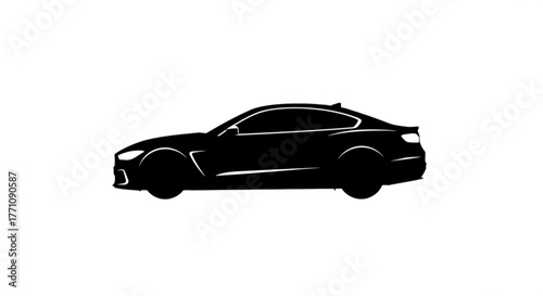 Silhouette of a sleek black coupe car showcasing its aerodynamic design and sporty profile in a side view