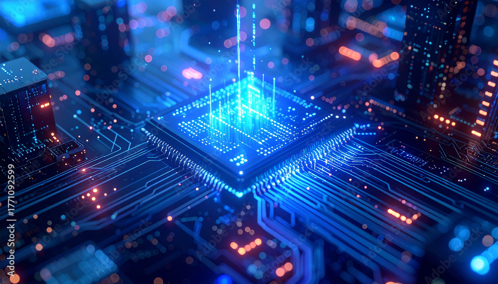 Obraz premium Digital Nexus: A detailed macro shot reveals the intricate architecture of a central processing unit (CPU).