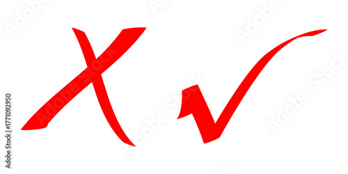 Doodle check mark and cross mark icon set. Tick symbol. checklist signs. vector illustration