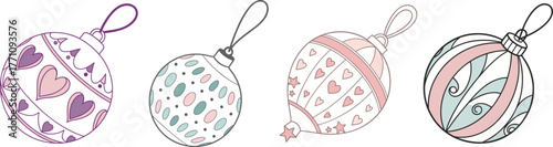 Hand-drawn Christmas ornaments set  pastel holiday baubles vector