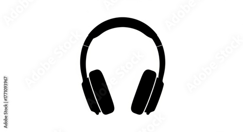 Isolated black headphones with padded headband and earcups on a white background image design